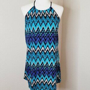 Fifth & Park Blue Chevron Halter Knee-Length Shift Dress Size Small